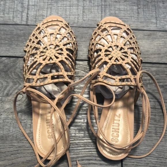 SCHUTZ jeweled leather sole gladiator sandals with circular design light tan - Picture 8 of 8